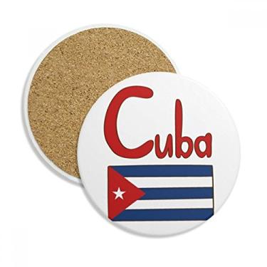 Imagem de Caneca de porta-copos com estampa de bandeira nacional de Cuba e pedra absorvente de proteção de mesa