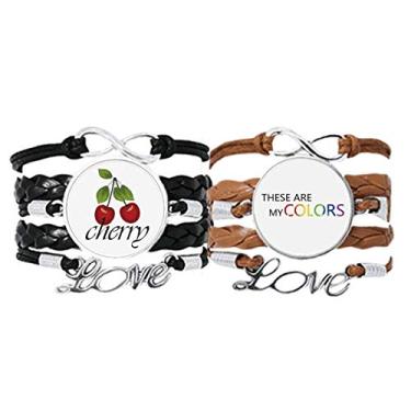 Imagem de DIYthinker LGBT Bandeira de arco-íris Estas são minhas cores, pulseira de mão, corda de couro, cereja, conjunto duplo