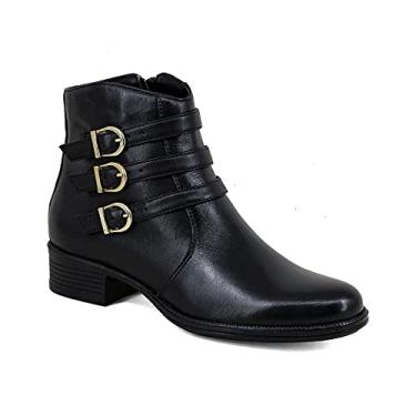 Imagem de Bota Casual Feminina Cano Curto Couro Comfort Preto 2469 Tamanho:38;Cor:Preto