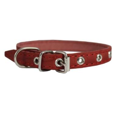 Imagem de Coleira vermelha de couro legítimo para cães 24,1 cm - 33 cm Tamanho do pescoço, 1,27 cm de largura Yorkshire Terrier, filhotes