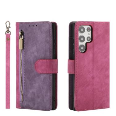 Imagem de Capa de cartões de couro carteira com zíper para Samsung Galaxy M54 A54 A14 A53 A73 A52S A72 S23 Ultra S21 FE S22 Plus Capa de bolsa, rosa, para Samsung A24