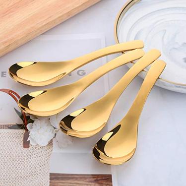 Imagem de Colheres de sopa grossas para serviço pesado Bisda, conjunto de 4, colher de arroz asiático polido de aço inoxidável, segura para lava-louças, Louças, Dourado
