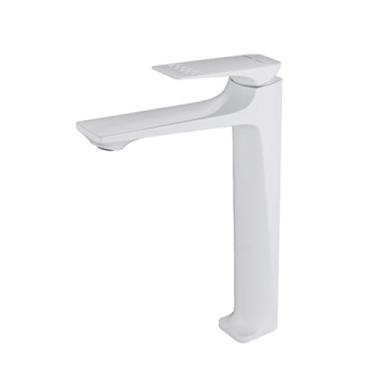 Imagem de Torneiras para pia de banheiro cinza arma, torneiras misturadoras de pia de latão sólido, quentes e amp; Guindaste de água fria com alça única cromado/preto/ouro escovado/branco, branco