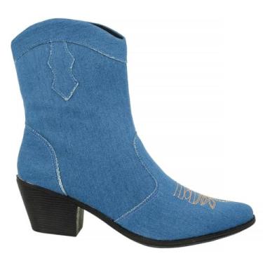 Imagem de Bota Feminina Texana Western Country Cano Curto Bico Fino Boiadeira Via Angel 6901. (Jeans Claro, BR, Adulto, Numérico, 37)