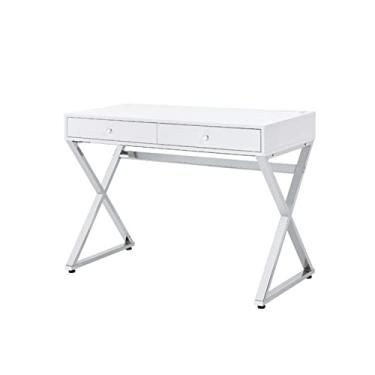 Imagem de Mesa de penteadeira com gavetas, mesa moderna de computador, laptop, escrivaninha, penteadeira de maquiagem com pernas de metal para estudo de quarto (mesa preta com espelho) (mesa branca X com USB)