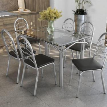 Imagem de Kit Conjunto Mesa 4 Cadeiras 120 x 80 cm Sala de Jantar Cozinha Vidro Metal Cromado Preto