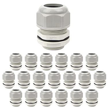 Imagem de LeMotech Pacote com 20 glândulas de cabo NPT de 2,54 cm, impermeáveis, ajustáveis, conectores de cabo de 18-25 mm, juntas cinza preto com juntas