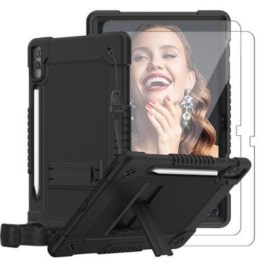 Imagem de Kebiory Capa protetora para Samsung Galaxy Tab S9 Fe + / Tab S9 Plus 12,4 com protetor de tela de vidro temperado/suporte/suporte para caneta S/alça de ombro para Galaxy S9 FE+/S9+ (preto + 2 peças)