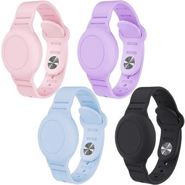 Imagem de Pulseira infantil impermeável para Airtag compatível com Apple AirTag, capa protetora de silicone oculto para Air Tag GPS Tracker, pulseira de relógio ajustável antiperda para crianças pequenas (pacote com 4)