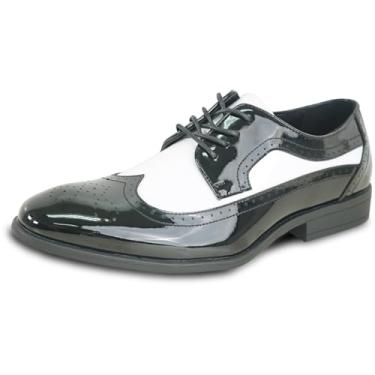 Imagem de VANGELO Sapato social masculino TAB and Tux Oxford smoking formal para formatura casamento uniforme de largura média e larga preto cinza marfim branco patente, Patente 3 em preto e branco, 10 Wide