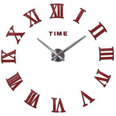 Imagem de Relógio de parede espelho acrílico 3D DIY relógio de quartzo relógios de natureza morta adesivos de sala de estar moderno relógio de parede para sala de estar (cor: ouro, tamanho: 119,4 cm) (vermelho