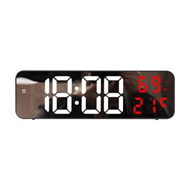 Imagem de Relógio de parede digital LED vermelho temperatura exibição data mesa despertador montado na parede para decoração de casa #4141V
