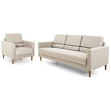 Imagem de Sofá 3 Lugares com Poltrona Herval Spirit, Linho Café com Leite