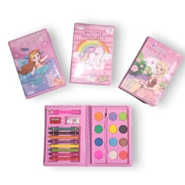 Imagem de Estojo Escolar Maleta 24 Pçs Canetinha Giz De Cera Tinta Aquarela Kit de Lápis ROSA