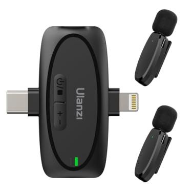 Imagem de Microfone Lapela Sem Fio ULANZI V6 para iPhone iPad Android Câmera, Microfone 3-em-1 Plug-Play para Gravação de Vídeo no Telefone Entrevista Youtubers Vlogueiros, Alcance de Transmissão de 164ft