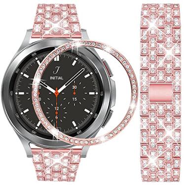 Imagem de DEALELE Pulseiras de substituição compatíveis com Samsung Gear Sport/Galaxy Watch de 42 mm/Galaxy 4 Classic (42 mm), pulseira de metal de aço diamante de strass de luxo com bisel, 20mm, Strass e liga