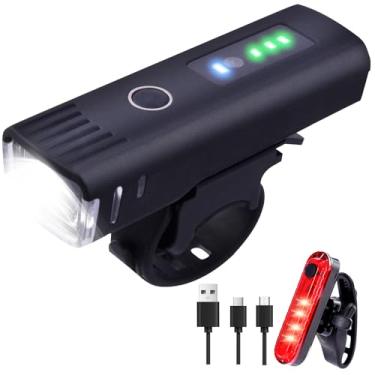 Imagem de SupfulZT Luzes LED de bicicleta para andar à noite, 4 modos de luz, faróis de bicicleta IPX4 dianteiros e traseiros, conjunto de luzes de bicicleta recarregável TypC para carrinho de bebê, refletores