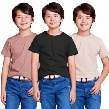 Imagem de Kit 3 Camisas Básica Lisa Infantil 100% Algodão - Daze Modas, 02, Pret