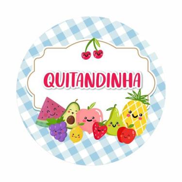 Imagem de Painel de Lona Redondo Quitandinha Feira de Frutinhas Cute Xadrez Azul