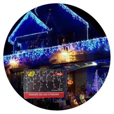 Imagem de Kit 4 Cascatas 400 Leds 10M C/ 8 Funções Azul C/ Fio Branco 220v - Bri