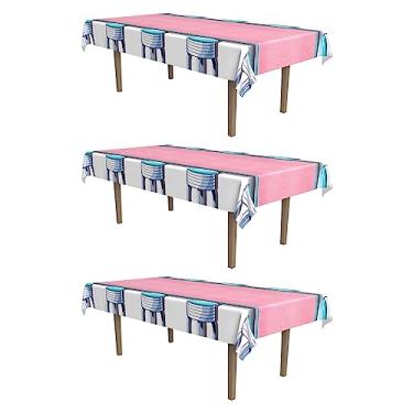 Imagem de Beistle 3 peças de capas de mesa com tema dos anos 50, 137 cm x 274 cm - Decorações de festa retrô Sock Hop dos anos 1950, comemorando com você desde 1900