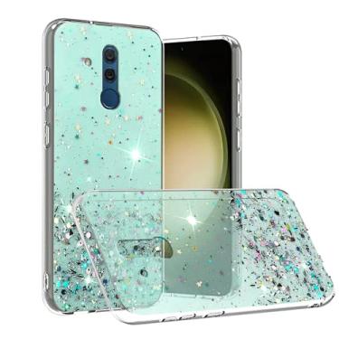 Imagem de Capa compatível com Huawei Mate 20 Lite com glitter verde transparente, capa para celular Huawei Mate 20 Lite silicone transparente TPU macio mulheres meninas à prova de choque capa fina (verde)