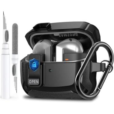 Imagem de Capa para Galaxy Buds 3 Pro/3/3 FE com clipe de trava segura, à prova de choque para Samsung Galaxy Buds3/3 Pro 2024/3 FE 2025, capa rígida protetora com mosquetão e kit de limpeza para homens e