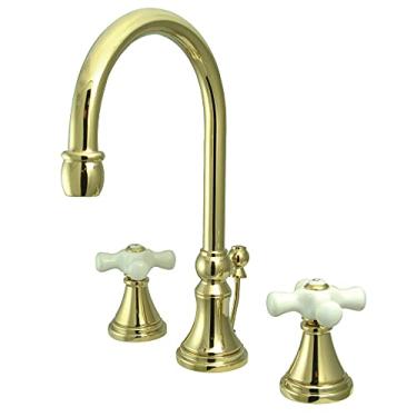 Imagem de Kingston Brass Torneira de banheiro generalizada Governor KS2982PX com puxador de latão e porcelana, latão polido