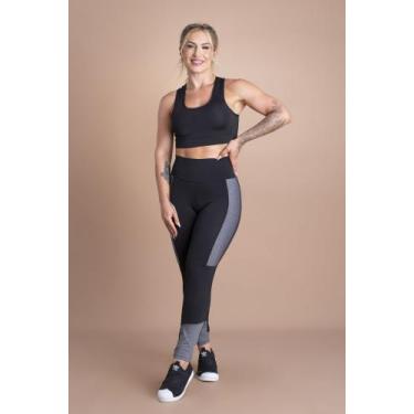 Imagem de Conjunto Fitness Feminino Calça Legging Cintura Alta Faixa Lateral E T