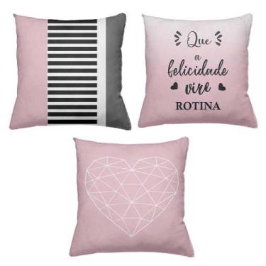 Imagem de Kit 3 Almofadas Decorativas Cheias 40 x 40 Felicidade - Deluzz