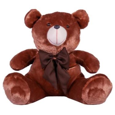 Imagem de Urso Teddy De Pelúcia Tamanho 50cm G - LuckBaby02, Mel com laço tabaco