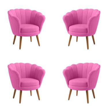 Imagem de Kit 4 Poltronas Decorativas Pétala Sala de Estar Tecido Veludo Rosa Ki