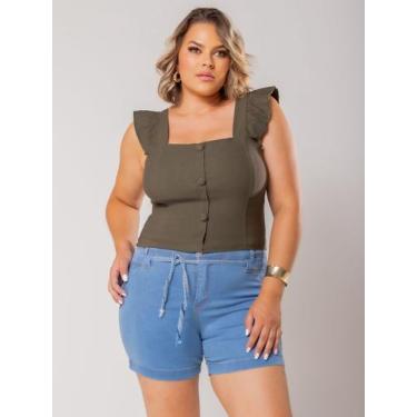 Imagem de Short Jeans Claro Com Cordão  Elastano Plus Size - Patrícia Ribeiro, 4
