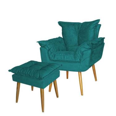 Imagem de kit Poltrona +Puff Opala Pé Palito Suede Azul Turquesa - imperialwebst