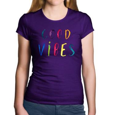 Imagem de Baby Look Algodão Good Vibes Cores - Foca na Moda, Roxo, P