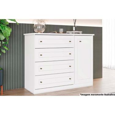 Imagem de Cômoda de Quarto Americana c/ 1 Porta e 4 Gavetas Branco - Henn