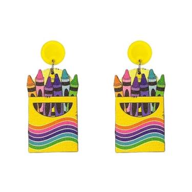 Imagem de ROSTIVO Brincos femininos fofos e leves de madeira com pingente de giz de cera, Madeira, madeira