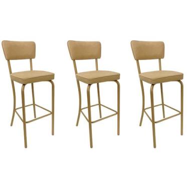 Imagem de Kit 3 Banquetas Olivia - Altura 65cm para Bar e Cozinha Dourado Fosco 