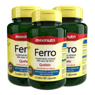 Imagem de Kit 3 Ferro 100% IDR com 60 Cápsulas Maxinutri