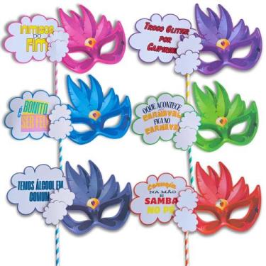 Imagem de Kit 6 Mascaras de Carnaval com Plaquinhas Festa Fantasia Carnavalesco 