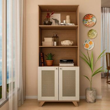 Imagem de Armário Multiuso Trama 2 Portas 4 Prateleiras Cinamomo/Off White - Artely