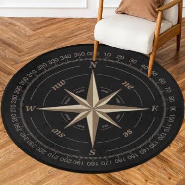 Imagem de YPPAHHHH Tapete redondo rosa bússola, arte de 3 m, preto, antiderrapante, tapete macio, lavável, tapete para quarto, sala de estar, ambientes internos e externos, berçário