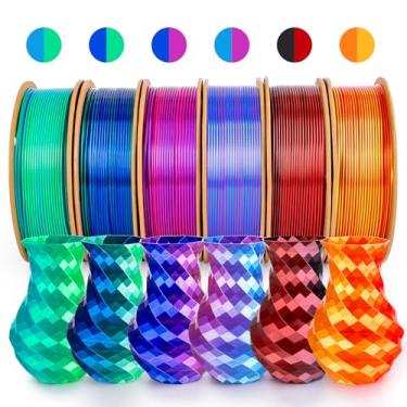 Imagem de Silk PLA+ Filamento de impressão 3D de duas cores - dikale 1,75 mm, pacote de 250 g x 6 carretéis, ouro + vermelho, preto + vermelho, rosa vermelho + azul celeste, vermelho rosa + azul escuro, azul