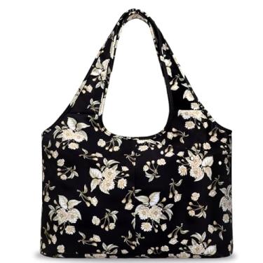 Imagem de HAWEE Bolsa tote com compartimento de guarda-chuva molhado e bolsa de ombro com zíper para laptop de 13,3 polegadas para mulheres trabalhar/compras/enfermagem, Flor bege, One Size, Utilitário