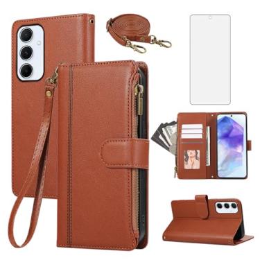 Imagem de Capa de celular para Samsung Galaxy S24 FE 5G carteira com zíper capa celular com protetor de tela alça transversal de pulso alça flip suporte para cartão de crédito suporte de couro S 24 EF S24FE 24S