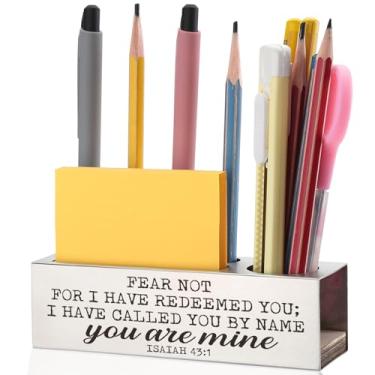 Imagem de Porta-lápis e caneta com versículo bíblico Isaías 43:1, You Are Mine Escritura, presentes espirituais cristãos para pastores, professores, mentores, líderes espirituais, suporte de lápis de presente