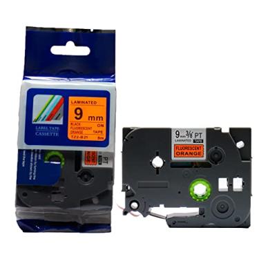 Imagem de Fita Refil Compatível TZ-B21 TZe-B21 Laranja Fluorescente Neon 9mm para Rotulador Brother PT-H105 PT-H110 PT-D200 PT-D210 PT-D400 PT-D410 PT-D600 PT-D610BT PT-P300BT P-Touch Cube