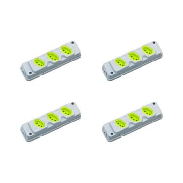 Imagem de Kit C/4 - Tomada Barra Fiolux Tripla 2P 20A Cinza - RCD