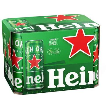 Imagem de Cerveja Heineken Lata 350ml 12 Unidades - Lager Puro Malte, 12 Unidade