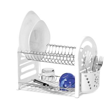 Imagem de Escorredor Pratos E Copos Com Porta Talheres Duplo Branco
